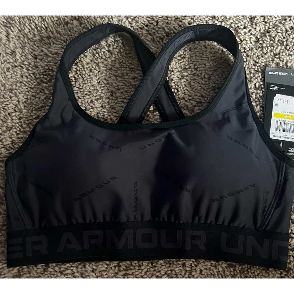 Crossed back, black sports bra
